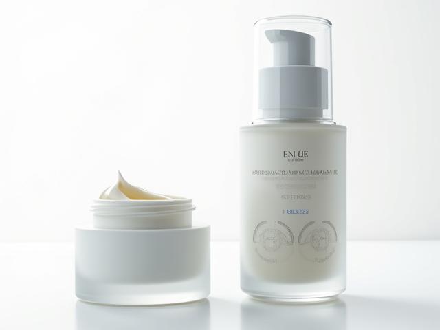 Side-by-side comparison illustrating a traditional jar exposing cream to air versus a schematic of an airless pump protecting cream from oxidation and contamination. In a pristine, clean lab setting.
