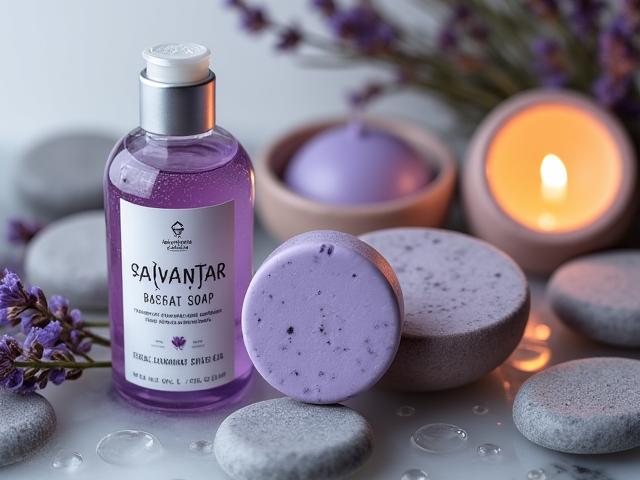A spa-like setup with 'The Relaxation Ritual' gift set, including calming bath oil, lavender soap, and a clay mask.