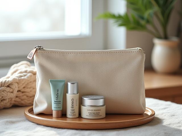 'Traveler's Companion' with mini skincare products in a stylish, travel-friendly pouch.